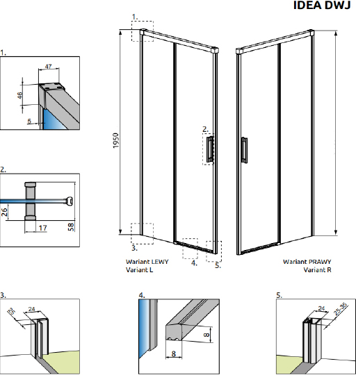 Radaway Idea DWJ Душевая дверь в нишу, левая, прозрачная 6 мм, 100х200,5h см, цвет: хром глянцевый 387014-01-01R