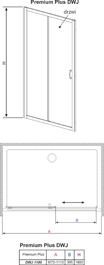 Radaway Premium Plus DWJ Душевая дверь в нишу, фабрик 5 мм, 110х190h см, цвет: хром глянцевый 33302-01-06N
