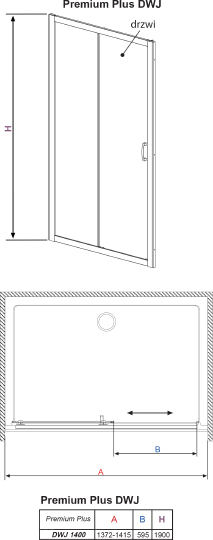 Radaway Premium Plus DWJ Душевая дверь в нишу, прозрачная 5 мм, 140х190h см, цвет: хром глянцевый 33323-01-01N