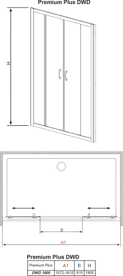 Radaway Premium Plus DWD Душевая дверь в нишу, фабрик 5 мм, 160х190h см, цвет: хром глянцевый 33363-01-06N