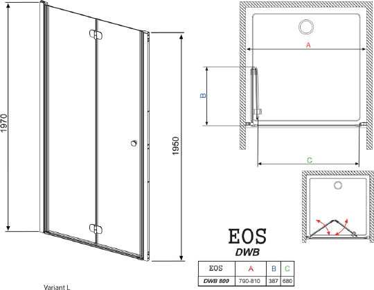 Radaway Eos DWB 80 L Душевая дверь в нишу левая 81x197h см, цвет: хром 37813-01-01NL