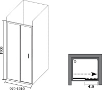 Ravak BLDP2-100 Chrome Душевая дверь в нишу 101x190h см распашная, рифленое стекло 6 мм, цвет: сатин 0PVA0U00ZG
