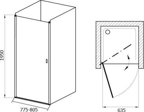 Ravak CSD1-80 Chrome Душевая дверь в нишу 80,5x195h см распашная, прозрачное стекло 6 мм, цвет: хром 0QV40C00Z1