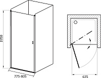 Ravak CSD1-80 Chrome Душевая дверь в нишу 80,5x195h см распашная, прозрачное стекло 6 мм, цвет: хром 0QV40C00Z1