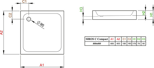 Radaway Siros C Compact Душевой поддон из акрила, 80х80х17h см, цвет: белый глянцевый SBC8817-2