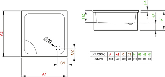 Radaway Naxos C Душевой поддон из акрила, 90х90х41h см, цвет: белый глянцевый SNC9941-28