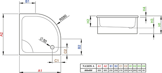 Radaway Naxos A Душевой поддон из акрила, 80х80х41h см, цвет: белый глянцевый SBA8841-1