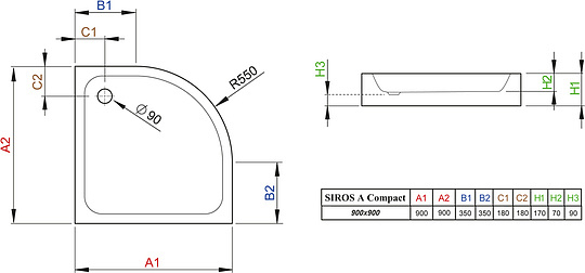 Radaway Siros A Compact Душевой поддон из акрила, 90х90х17h см, цвет: белый глянцевый SBA9917-2