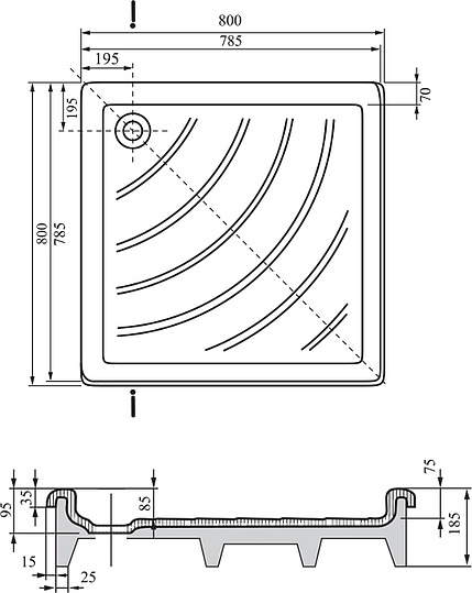 Ravak Angela Поддон для душа под облицовку 80x80x18,5h см, цвет: белый A004401320
