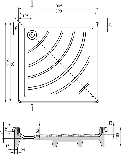 Ravak Angela Поддон для душа под облицовку 90,5x90,5x18,5h см, цвет: белый A007701320