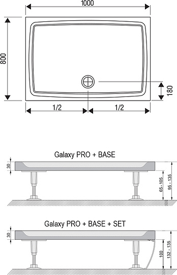 Ravak Gigant Pro Поддон для душа 100x80x3h см, цвет: белый XA03A411010