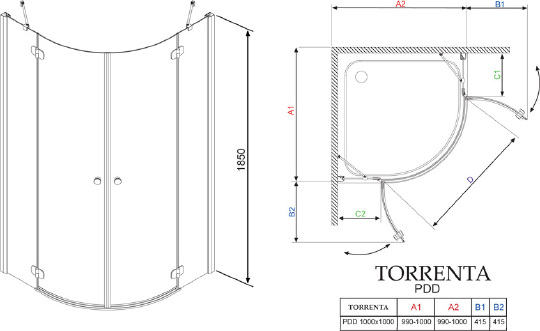 Душевой уголок Radaway Torrenta PDD 100 прозрачное стекло 31620-01-01N