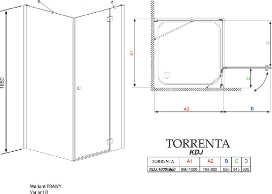 Душевой уголок Radaway Torrenta KDJ 100x80 прозрачное стекло R 32242-01-01NR
