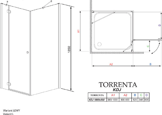 Душевой уголок Radaway Torrenta KDJ 100x90 прозрачное стекло L 32246-01-01NL