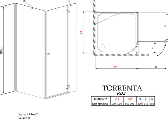 Душевой уголок Radaway Torrenta KDJ 100x90 прозрачное стекло R 32246-01-01NR