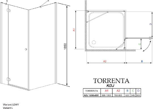 Душевой уголок Radaway Torrenta KDJ 100x80 прозрачное стекло L 32242-01-01NL