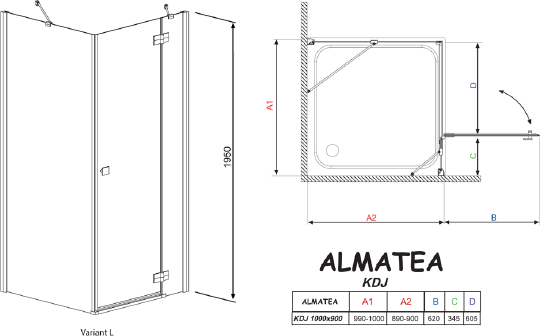 Radaway Almatea KDJ Душевой уголок 100х195h см, правый, Easy Clean, цвет: хром глянцевый 32143-01-01NR