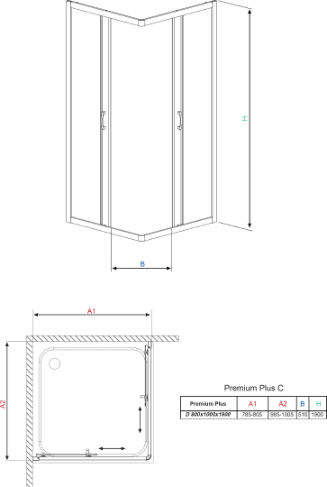 Radaway Premium Plus D Душевой уголок 100х190h см, универсальный, Easy Clean, цвет: хром глянцевый 30434-01-01N