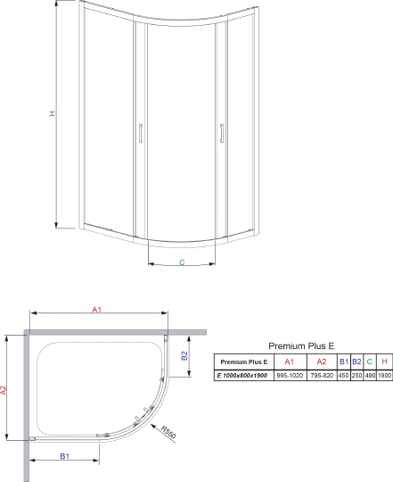 Radaway Premium Plus E Душевой уголок 100х190h см, универсальный, Easy Clean, цвет: хром глянцевый 30491-01-06N