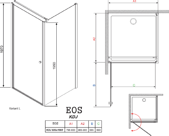 Душевой уголок Radaway Eos KDJ 80x100 прозрачное стекло L 37543-01-01NL