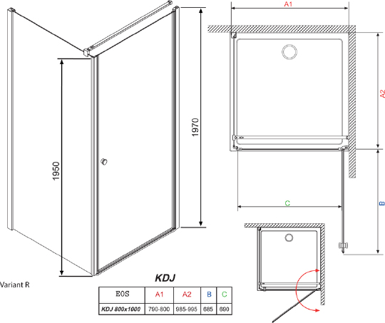 Душевой уголок Radaway Eos KDJ 80x100 прозрачное стекло R 37543-01-01NR
