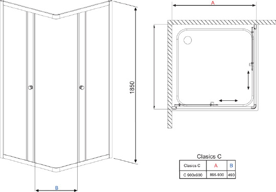 Душевой уголок Radaway Classic C 90 прозрачное стекло 30050-01-01