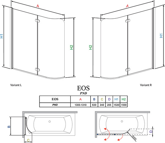 Шторка на ванну Radaway Eos PND 130 L 205202-101L