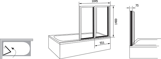 Ravak VS2 Шторка на ванну 104,5x140h см, прозрачное стекло 3 мм, цвет: сатин 796M0U00Z1