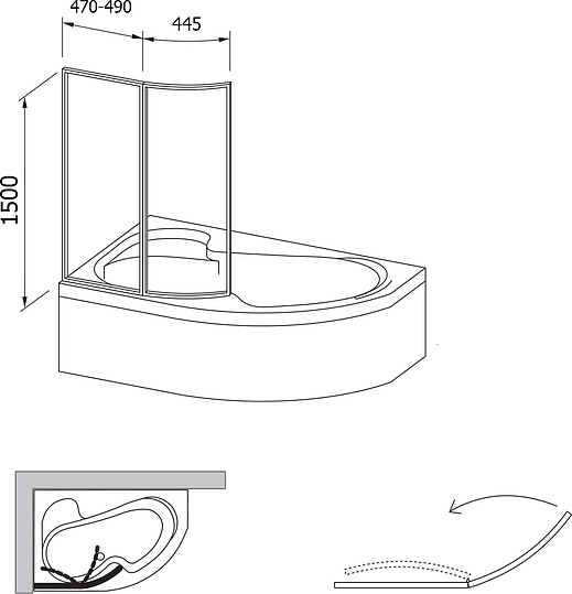 Ravak VSK2 Supernova Шторка на ванну левая 93,5x150h см, прозрачное стекло 3 мм, цвет: белый 76L80100Z1