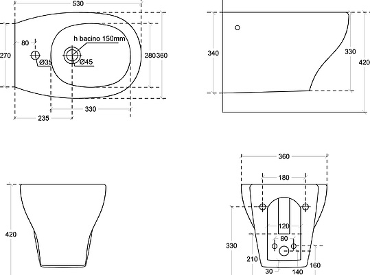 Galassia Eden Биде подвесное 36х53 см, с переливом, цвет: белый глянцевый 7216