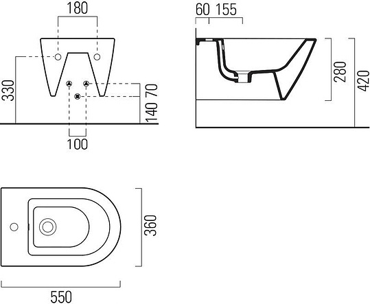 GSI Norm Биде подвесное с 1 отверстием под смеситель и переливом, без крепежа, цвет: белый глянцевый 8665111