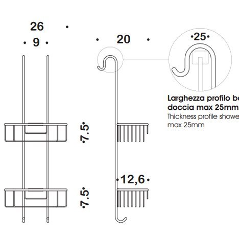 Colombo Design Complementi Полочка-решетка двойная для душа, подвесная, цвет: chrome B9635.CR