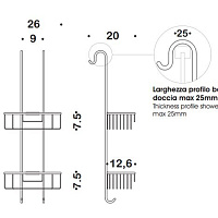 Colombo Design Complementi Полочка-решетка двойная для душа, подвесная, цвет: chrome B9635.CR