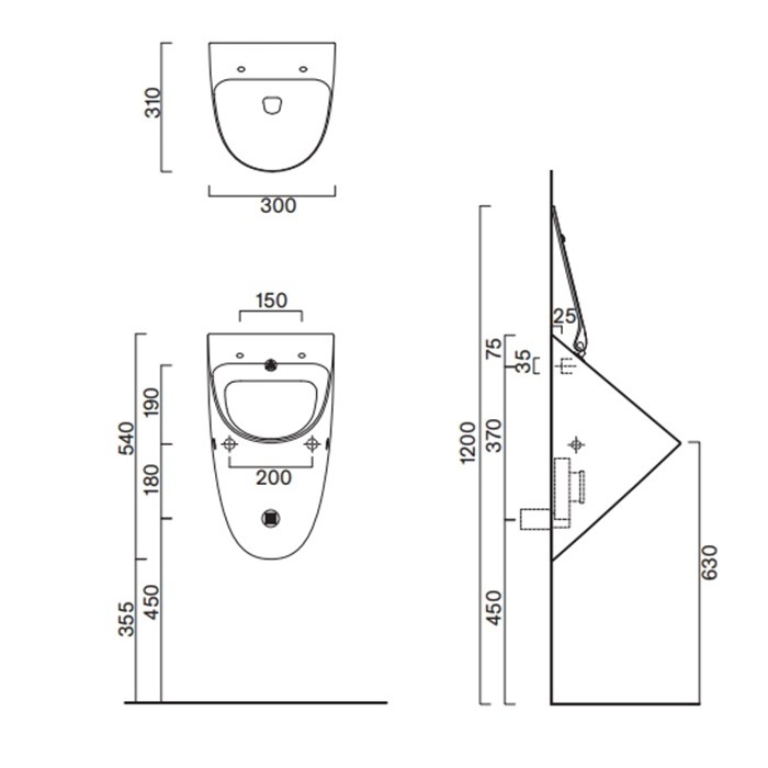Catalano Comfort Писсуар подвесной со скрытым подводом воды, покр. Cataglaze, цвет: белый глянцевый 0932541001