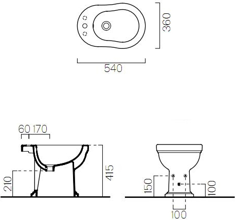 GSI Classic Биде напольное, 1 отверстие под смеситель, перелив, без крепежа, цвет: белый глянцевый 8762111
