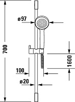 Duravit Universal Душевой гарнитур, 1/2, лейка 9,7 см, пластиковый шланг 160 см, цвет: хром UV0680028000