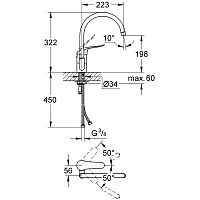 Grohe Euroeco Special Смеситель для мойки, высокий излив, цвет: хром 32786000