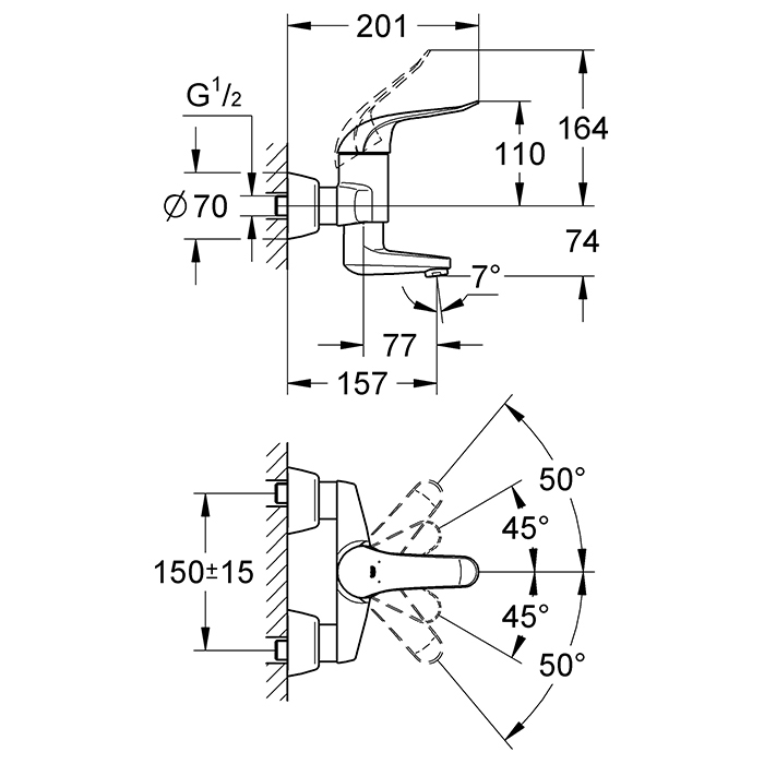 Grohe Euroeco Speсial Смеситель для раковины, вынос 15,7 см, цвет: хром 32770000