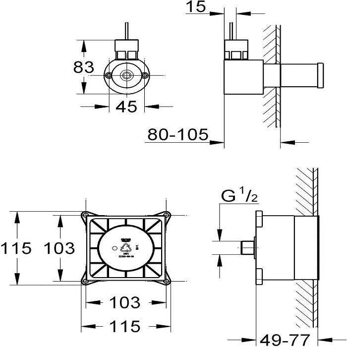 Grohe F-digital Deluxe Встраиваемый блок для генератора пара 29074000