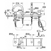 Grohe Grandera Смеситель для ванны на борт, на 4 отверстия, цвет: хром/золото 19936IG0