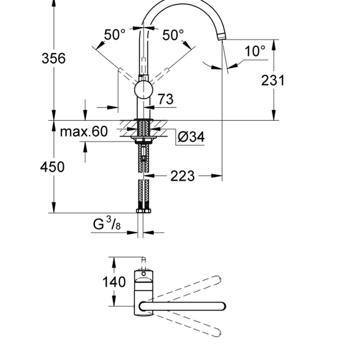 Grohe Minta Смеситель для мойки, C-образный излив, цвет: черный 32917KS0