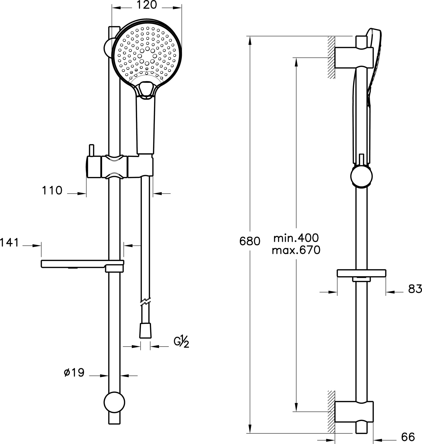 VitrA Bliss Душевой гарнитур, 24,2х6,6хh68 см, цвет: хром A45743EXP