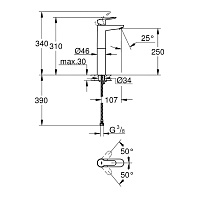 Grohe BauEdge Смеситель для раковины, без д/к, высота излива 25 см, цвет: хром 23761000