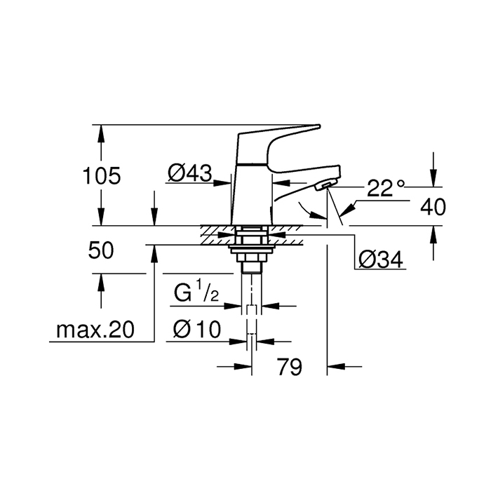 Grohe BauFlow Кран для раковины, без функции смешивания, цвет: хром 20575000