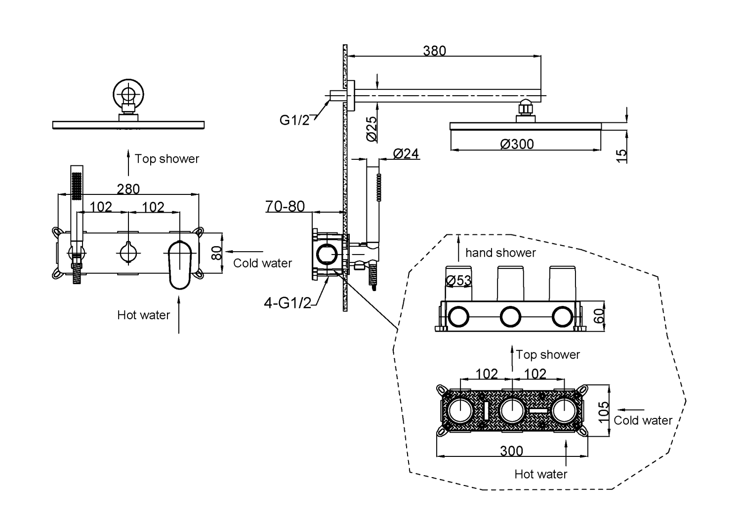 Boheme Spectre Душевой комплект встраиваемый - смеситель, верхний, ручной душ, цвет: matt white 454-MW