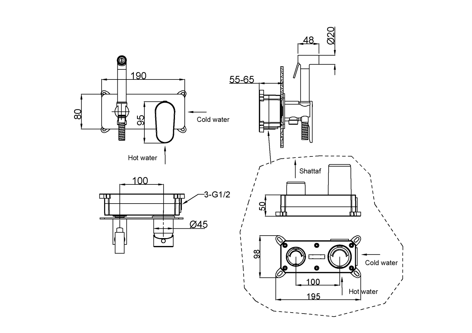 Boheme Spectre Гигиенический душ со смесителем, встраиваемая часть, цвет: nickel brush 457-NB