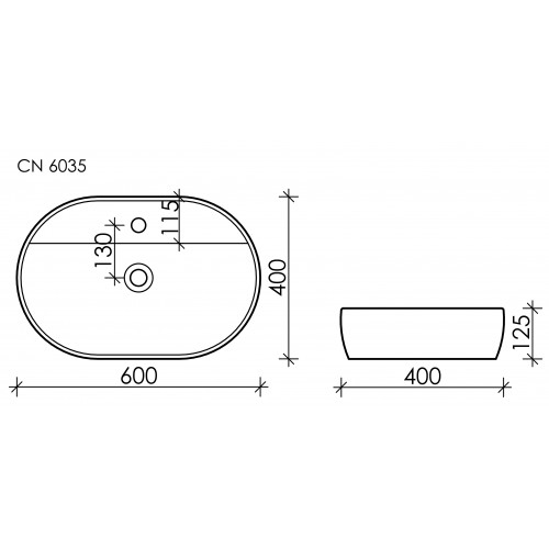 Ceramicanova Element Раковина чаша 60х40 см, без перелива, цвет: белый глянцевый CN6035