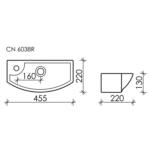 Ceramicanova Element Раковина подвесная 45,5х22 см, с переливом, смес. слева, цвет: белый глянц. CN6038R