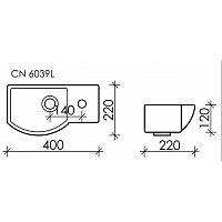 Ceramicanova Element Раковина подвесная 40х22 см, с переливом, смеситель справа, цвет: белый глянц. CN6039L