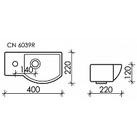 Ceramicanova Element Раковина подвесная 40х22 см, с переливом, смес. слева, цвет: белый глянцевый CN6039R